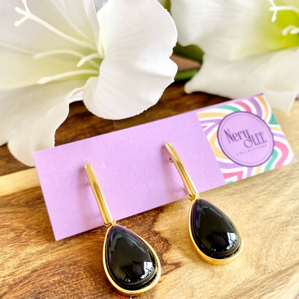NEW 18K Gold Filled Black Dangle Drop